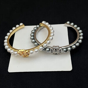 Tory Burch Crystal Pearl Hollow Statement Bracelet